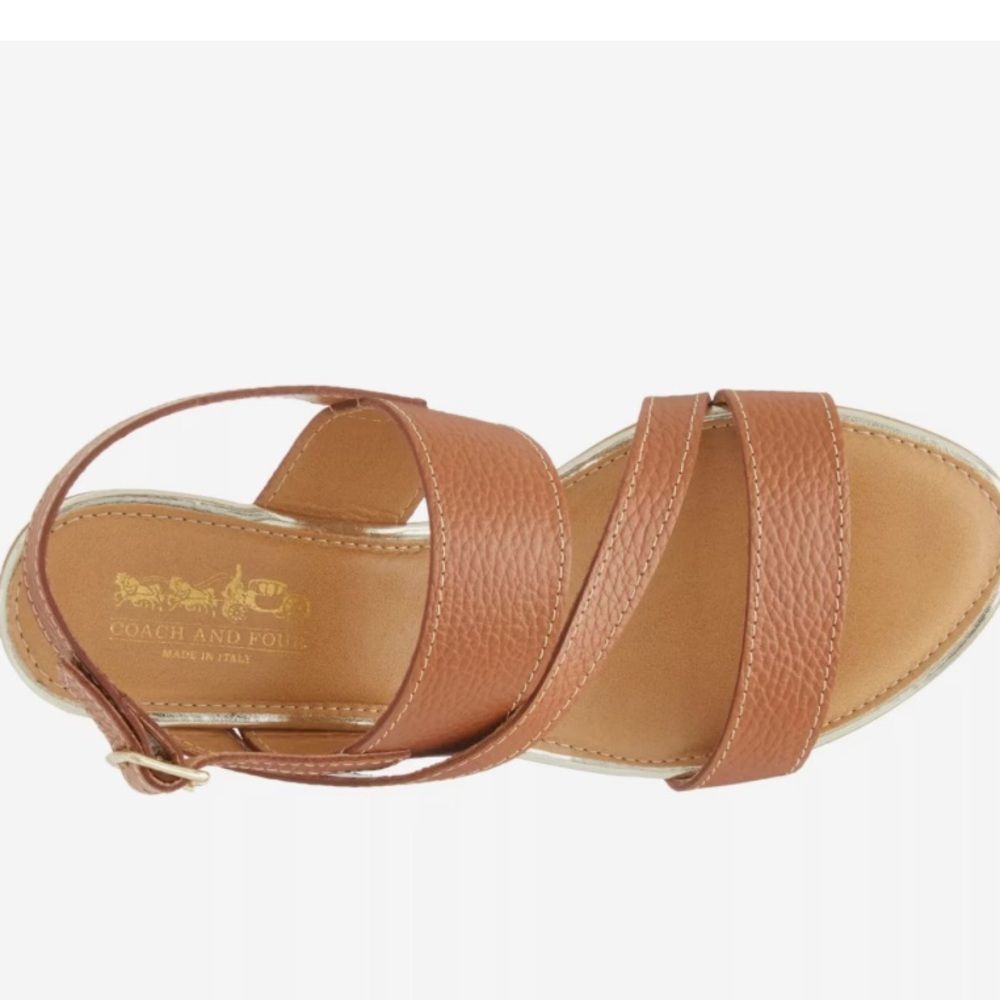 Coach And Four Sandals Wedge Leather Strappy Women's Size 11 Boho Resortwear - Picture 3 of 8
